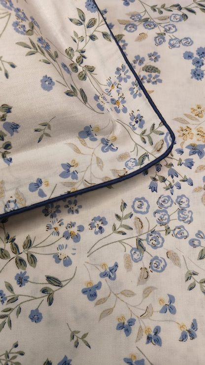 Bluebell Meadow – 210 TC Pure Cotton Bedsheet Set with Navy Piping