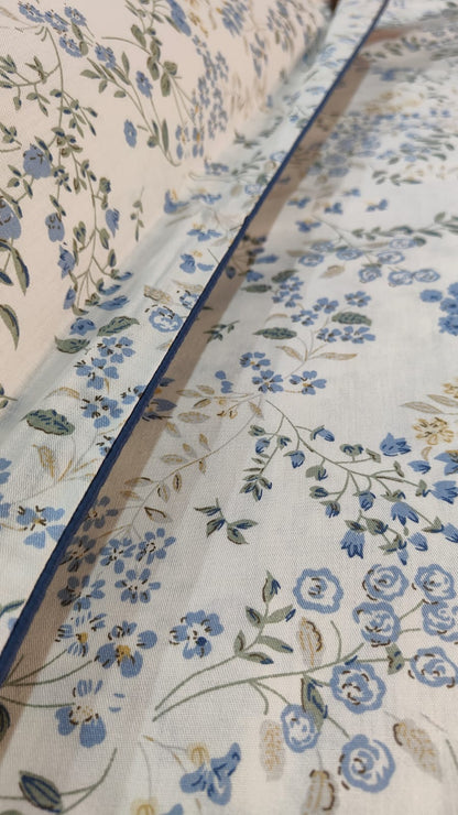 Bluebell Meadow – 210 TC Pure Cotton Bedsheet Set with Navy Piping