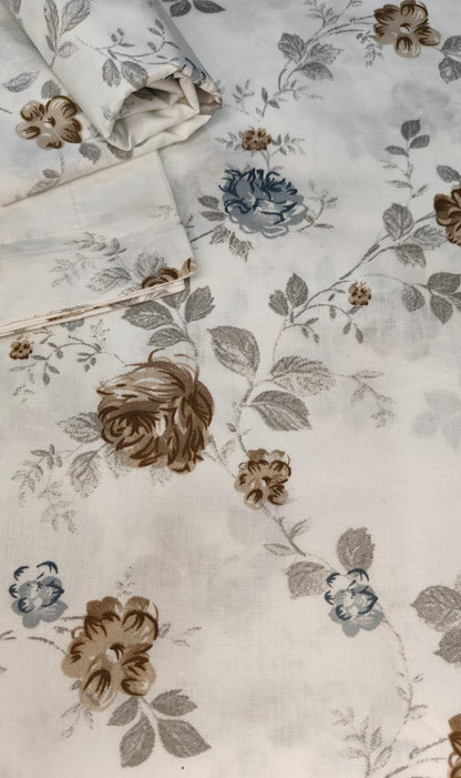 Ivory Bloom – 210 TC Percale Cotton Bedsheet Set