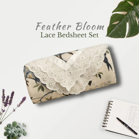 Feather Bloom – Lace Bedsheet Set (108×108")