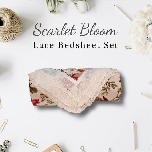 Scarlet Bloom – Lace Bedsheet Set (108×108")