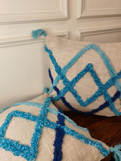 Blue Diamond Tufted Cushion Cover Set (16x16")
