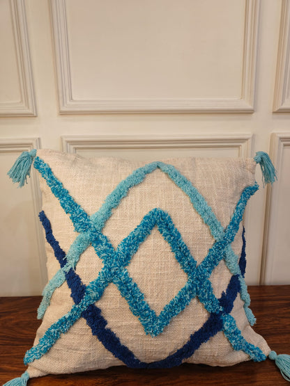 Blue Diamond Tufted Cushion Cover Set (16x16")