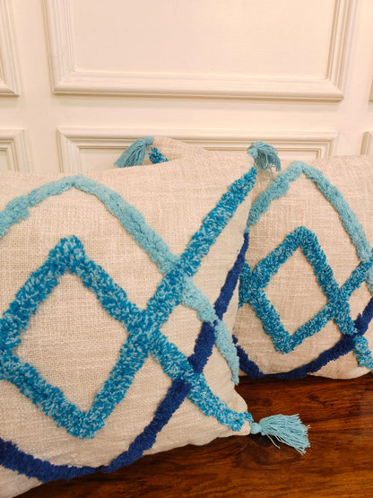 Blue Diamond Tufted Cushion Cover Set (16x16")