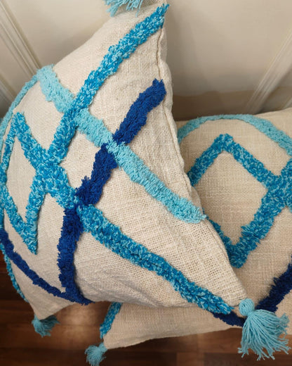 Blue Diamond Tufted Cushion Cover Set (16x16")