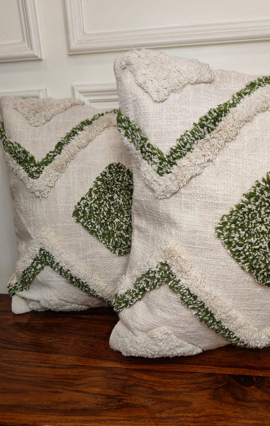 Olive Grove – Tufted Textured Cushion Covers (Set of 2 | 16×16")