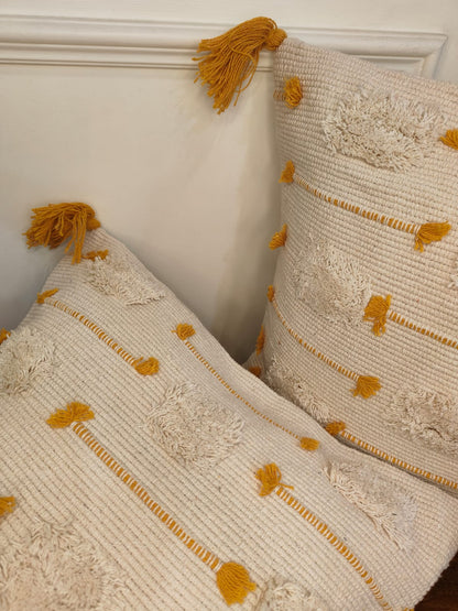 Ivory Mustard Loom-Tufted Cushion Covers (Set Of 2 | 16x16")