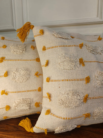 Ivory Mustard Loom-Tufted Cushion Covers (Set Of 2 | 16x16")