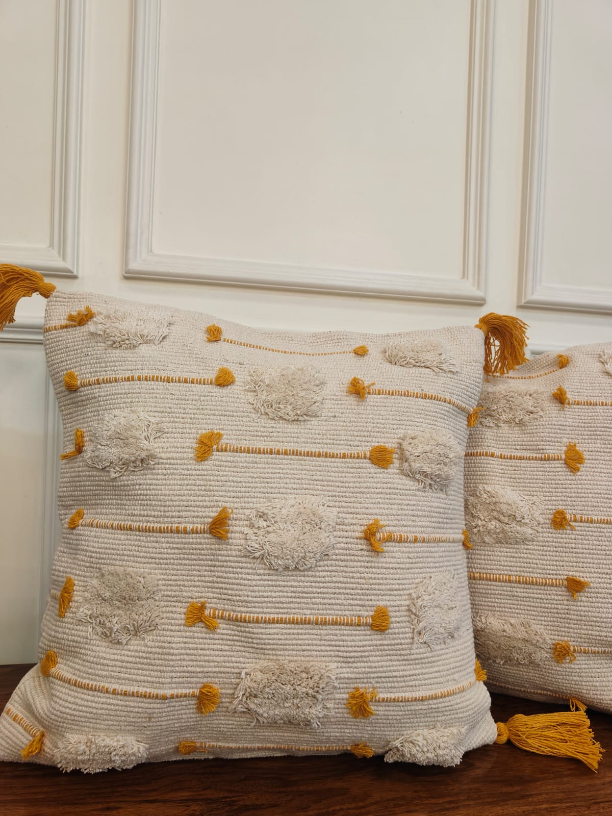 Ivory Mustard Loom-Tufted Cushion Covers (Set Of 2 | 16x16")