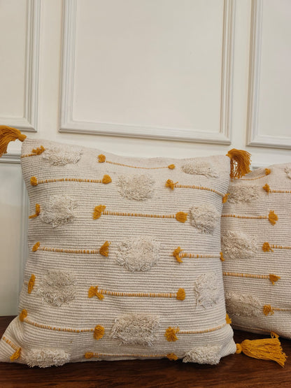 Ivory Mustard Loom-Tufted Cushion Covers (Set Of 2 | 16x16")