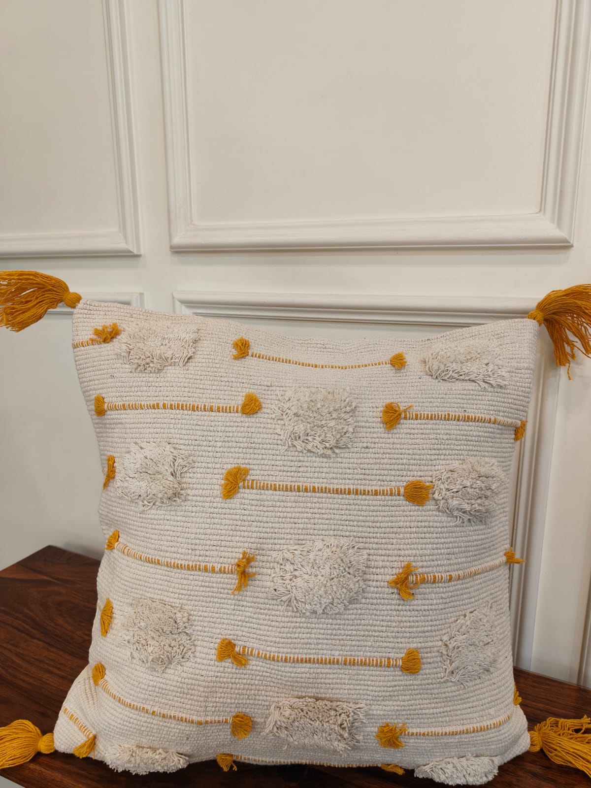 Ivory Mustard Loom-Tufted Cushion Covers (Set Of 2 | 16x16")