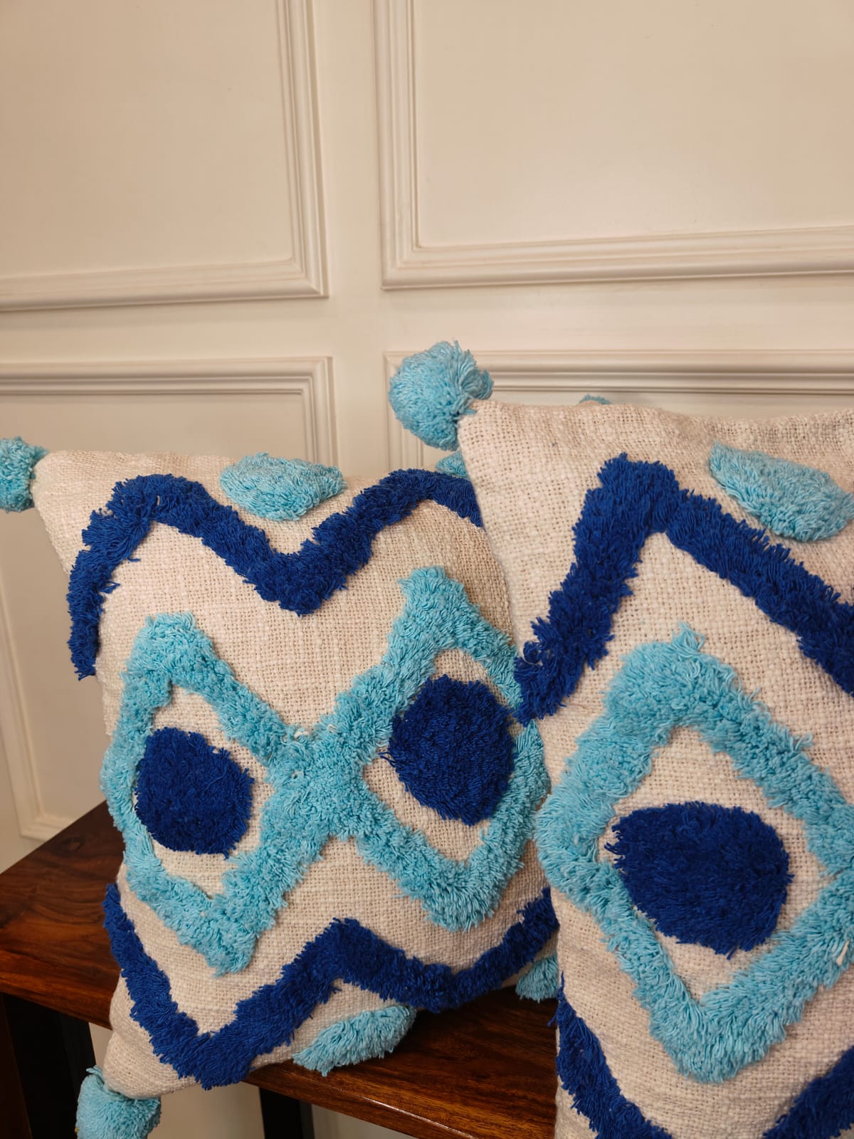 Azure Peaks Tufted Cotton Cushion Covers (Set of 2 | 16×16")