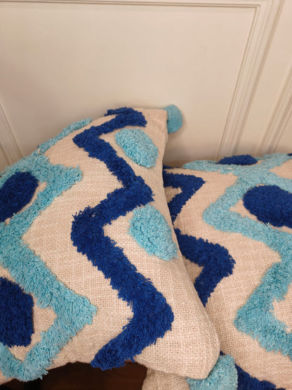 Azure Peaks Tufted Cotton Cushion Covers (Set of 2 | 16×16")