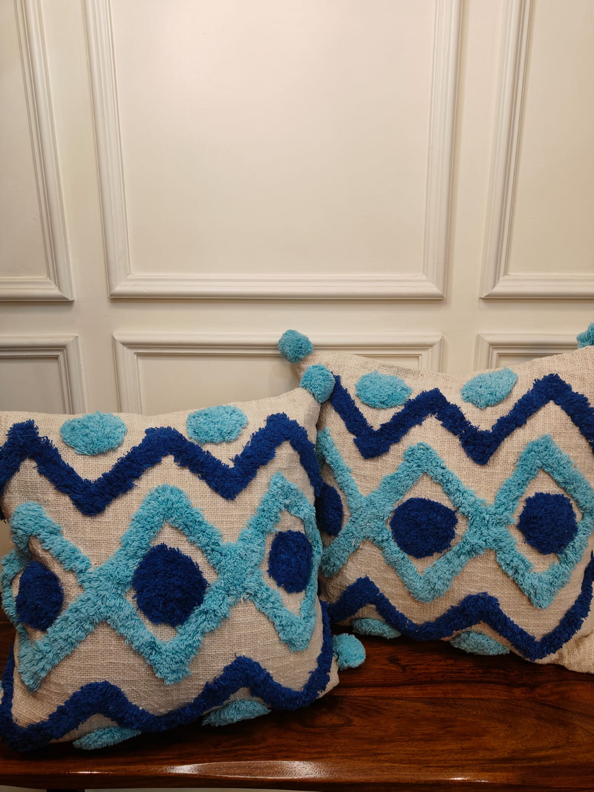 Azure Peaks Tufted Cotton Cushion Covers (Set of 2 | 16×16")