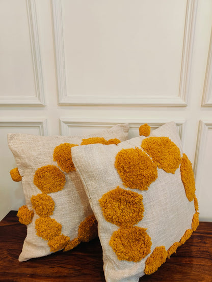 Ochre Bloom Tufted Cotton Cushion Covers (Set of 2)