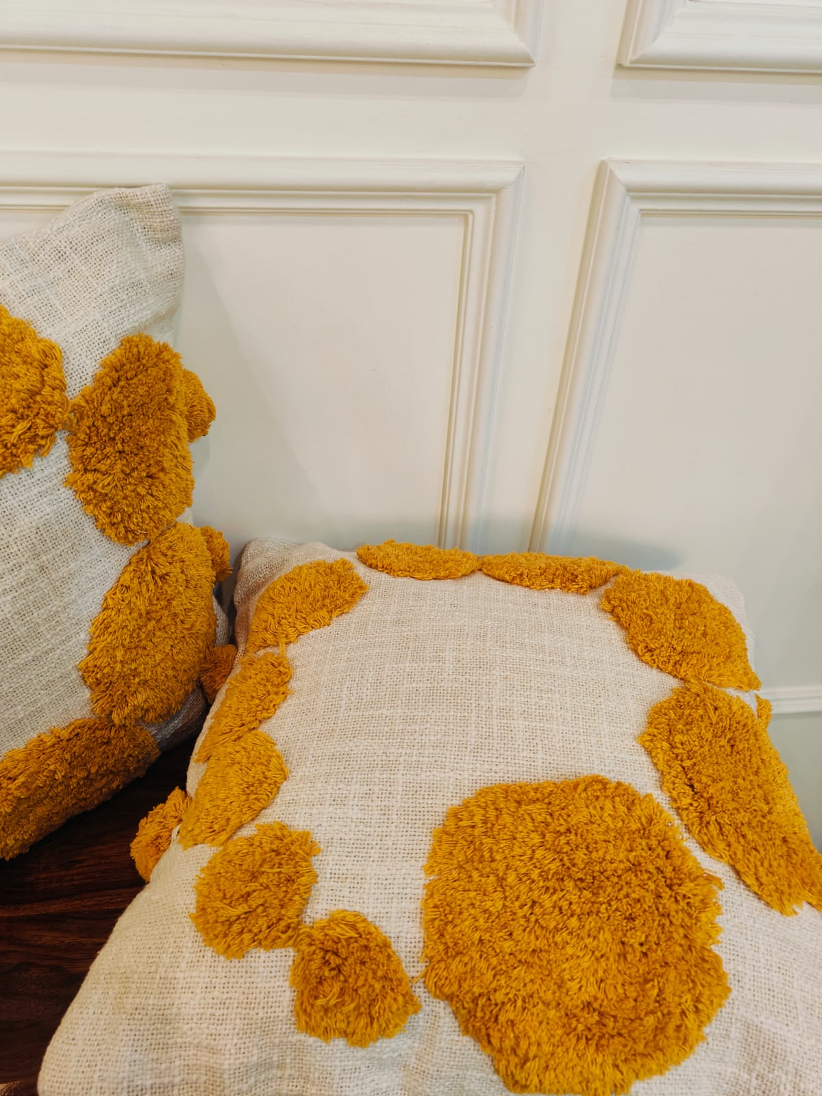 Ochre Bloom Tufted Cotton Cushion Covers (Set of 2)