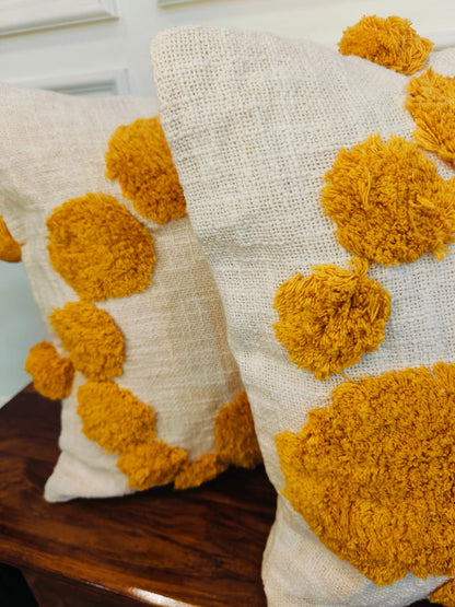 Ochre Bloom Tufted Cotton Cushion Covers (Set of 2)