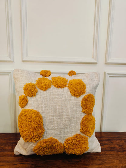 Ochre Bloom Tufted Cotton Cushion Covers (Set of 2)