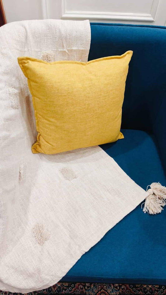 Ivory Textured Tassel Sofa Throw