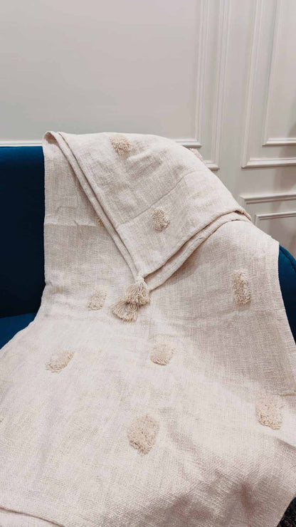Ivory Textured Tassel Sofa Throw