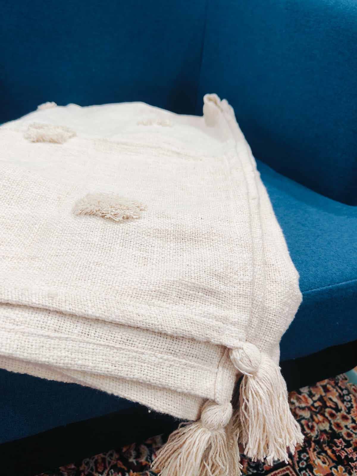 Ivory Textured Tassel Sofa Throw