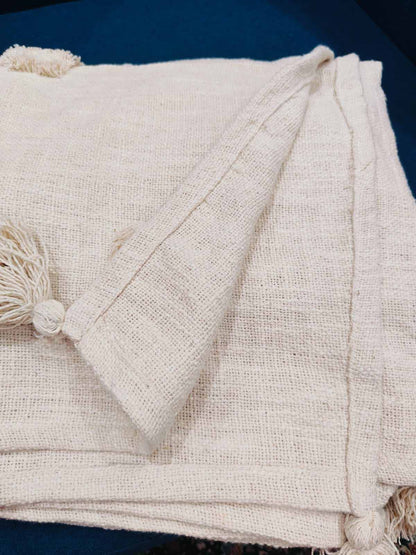 Ivory Textured Tassel Sofa Throw