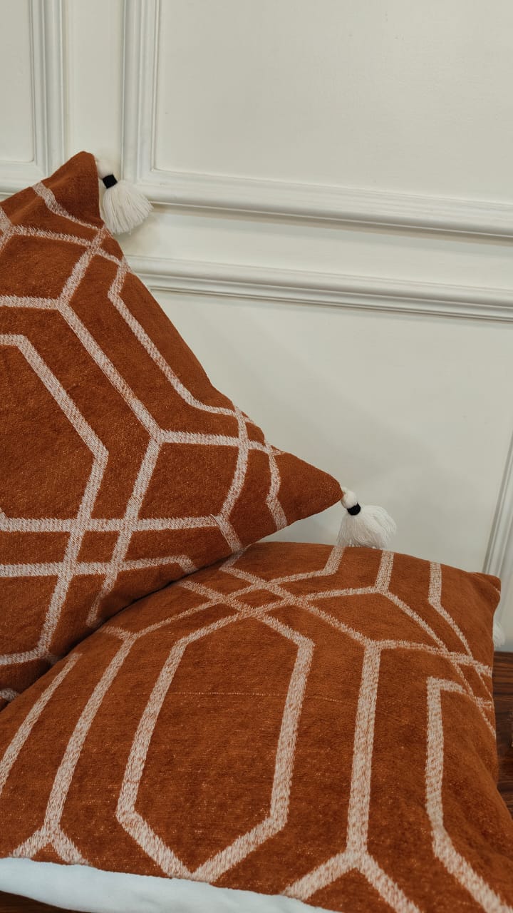 Terracotta Geo Tassel Cushion Cover Set (Set of 2)