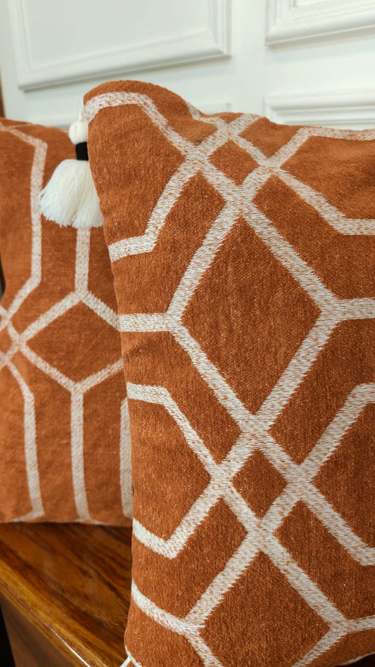 Terracotta Geo Tassel Cushion Cover Set (Set of 2)