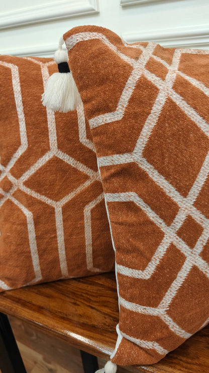 Terracotta Geo Tassel Cushion Cover Set (Set of 2)