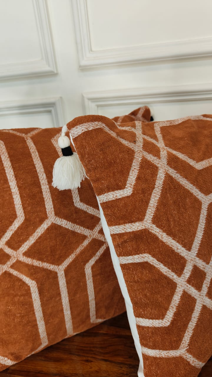 Terracotta Geo Tassel Cushion Cover Set (Set of 2)