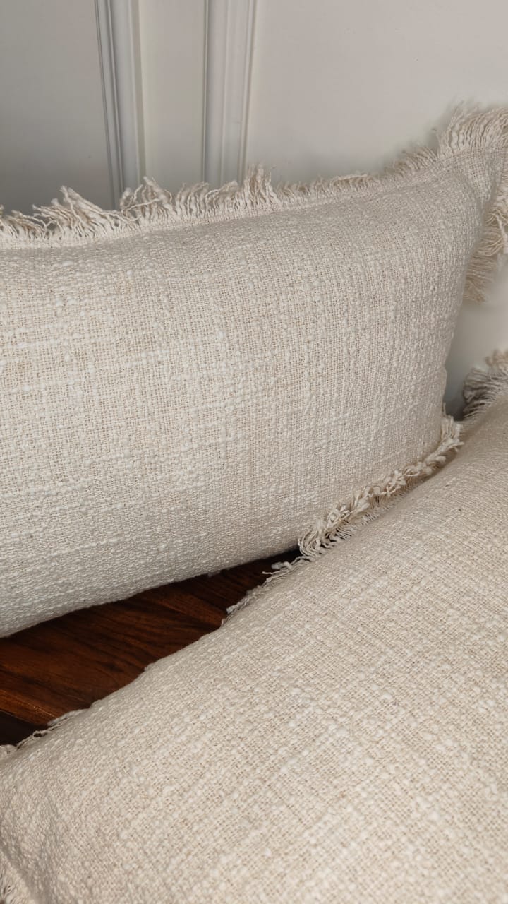 Ivory Textured Fringe Lumbar Cushion Set (Set of 2)