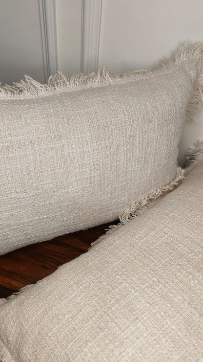 Ivory Textured Fringe Lumbar Cushion Set (Set of 2)