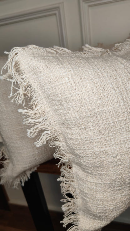 Ivory Textured Fringe Lumbar Cushion Set (Set of 2)