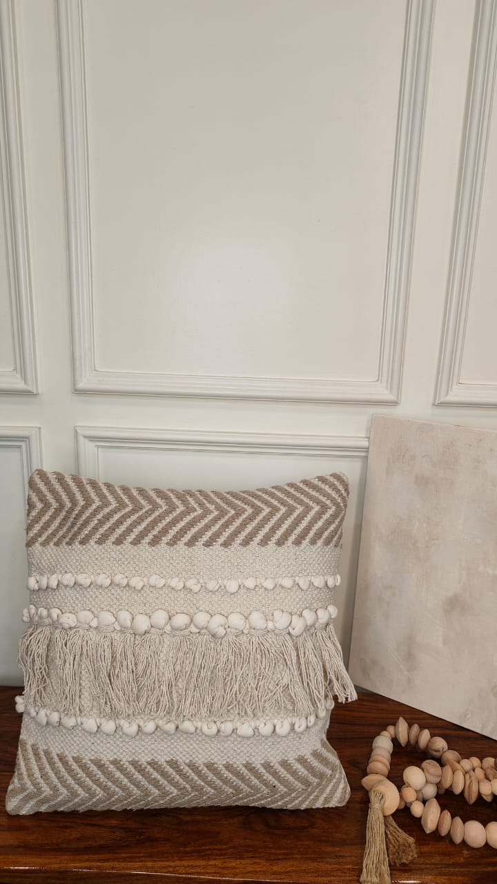 Boho Fringe & Chevron Textured Cushion Cover (Single)