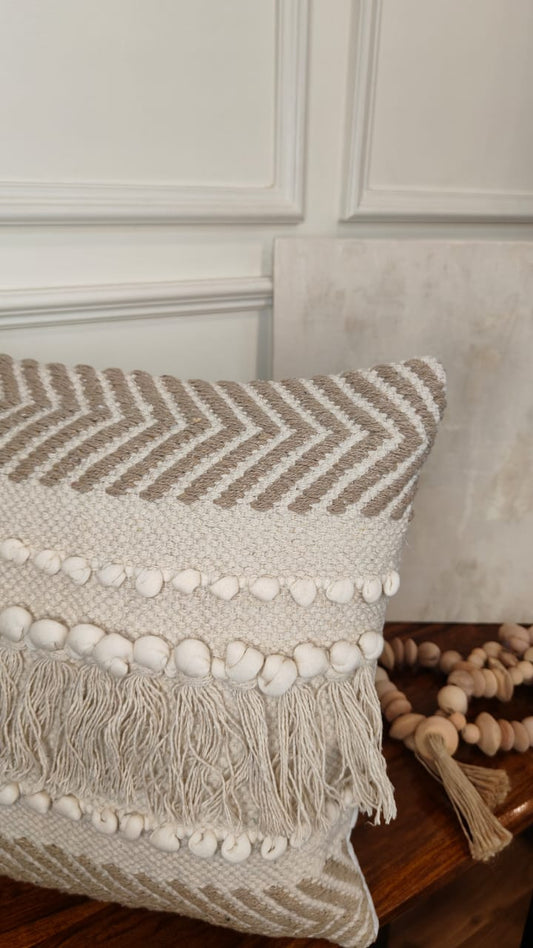 Boho Fringe & Chevron Textured Cushion Cover (Single)