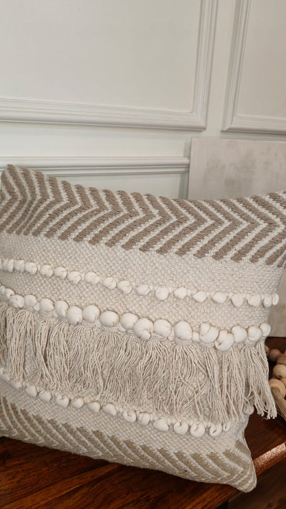 Boho Fringe & Chevron Textured Cushion Cover (Single)