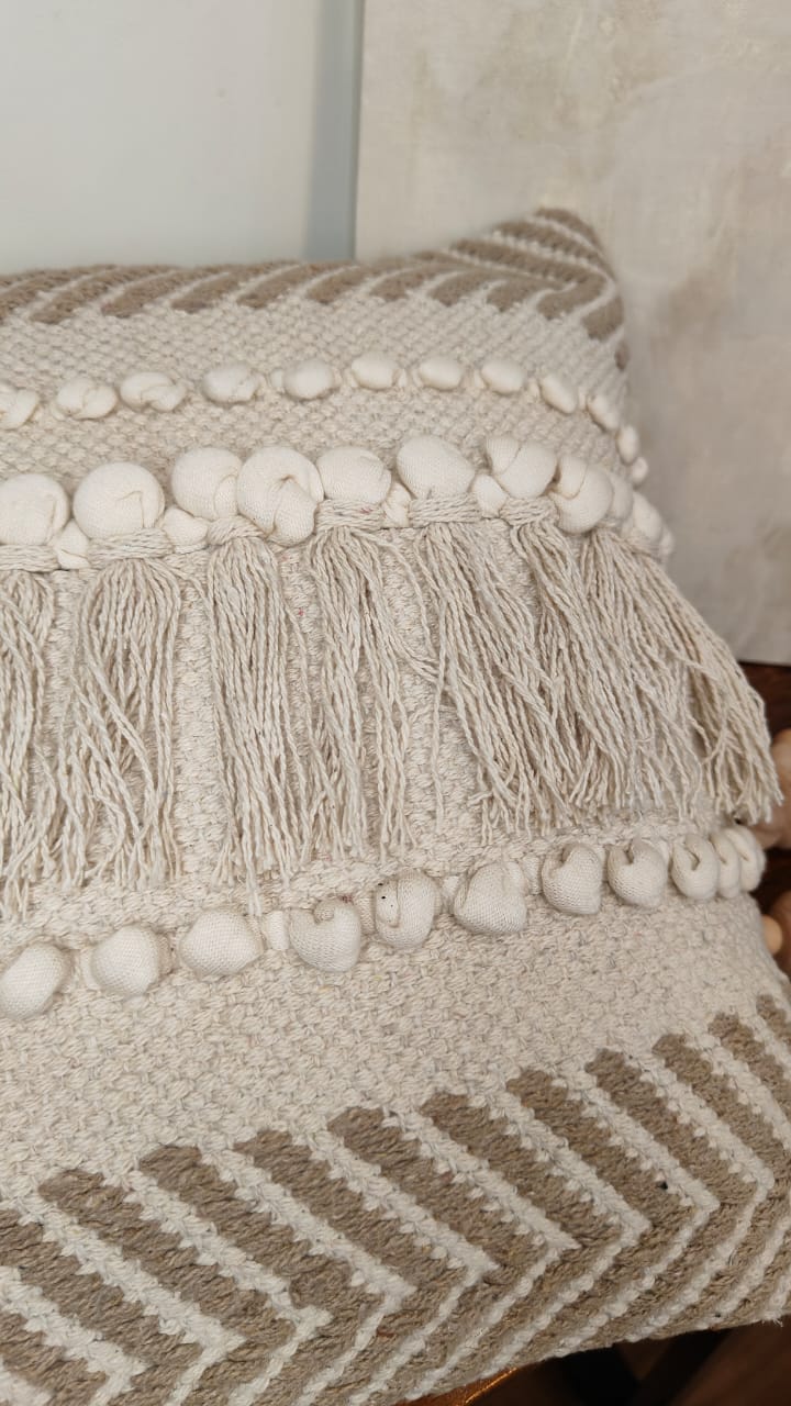 Boho Fringe & Chevron Textured Cushion Cover (Single)