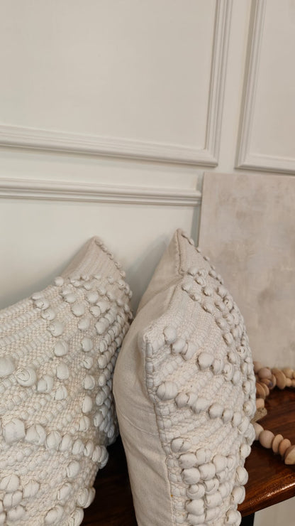 Ivory Pom-Pom Textured Lumbar Cushion Cover Set (Set of 2)