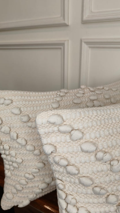 Ivory Pom-Pom Textured Lumbar Cushion Cover Set (Set of 2)