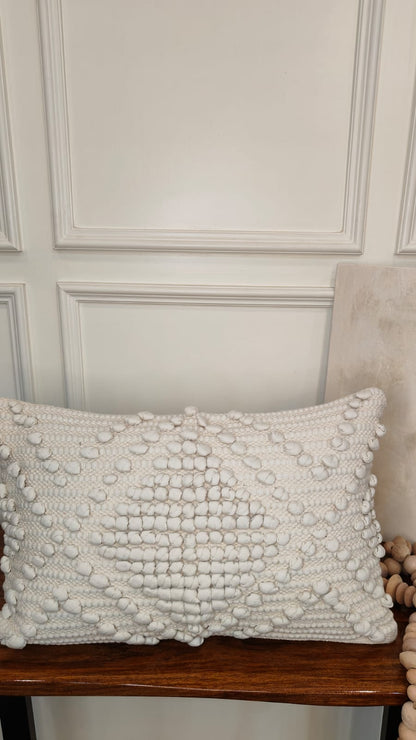 Ivory Pom-Pom Textured Lumbar Cushion Cover Set (Set of 2)