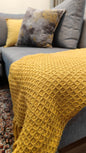 Mustard Yellow Knitted Cotton Throw with Tassels – 50" x 60"