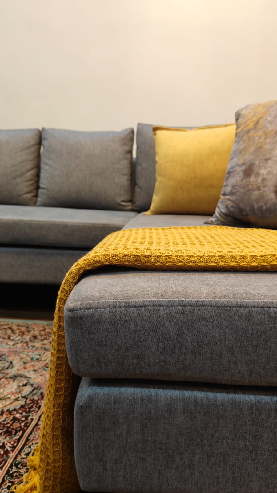 Mustard Yellow Knitted Cotton Throw with Tassels – 50" x 60"