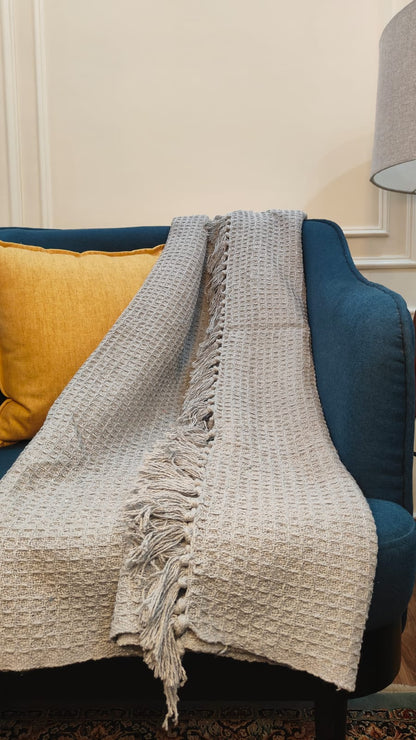 Grey Knitted Cotton Throw with Tassels – 50" x 60"