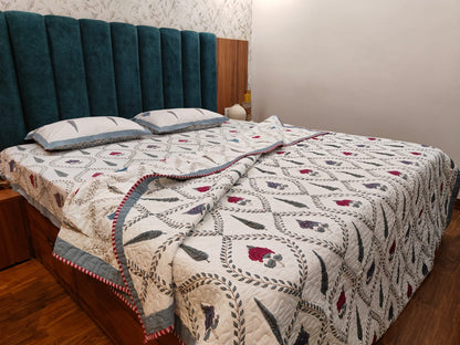 Block Print 4-Piece Bedding Set with Quilted Comforter – Super King