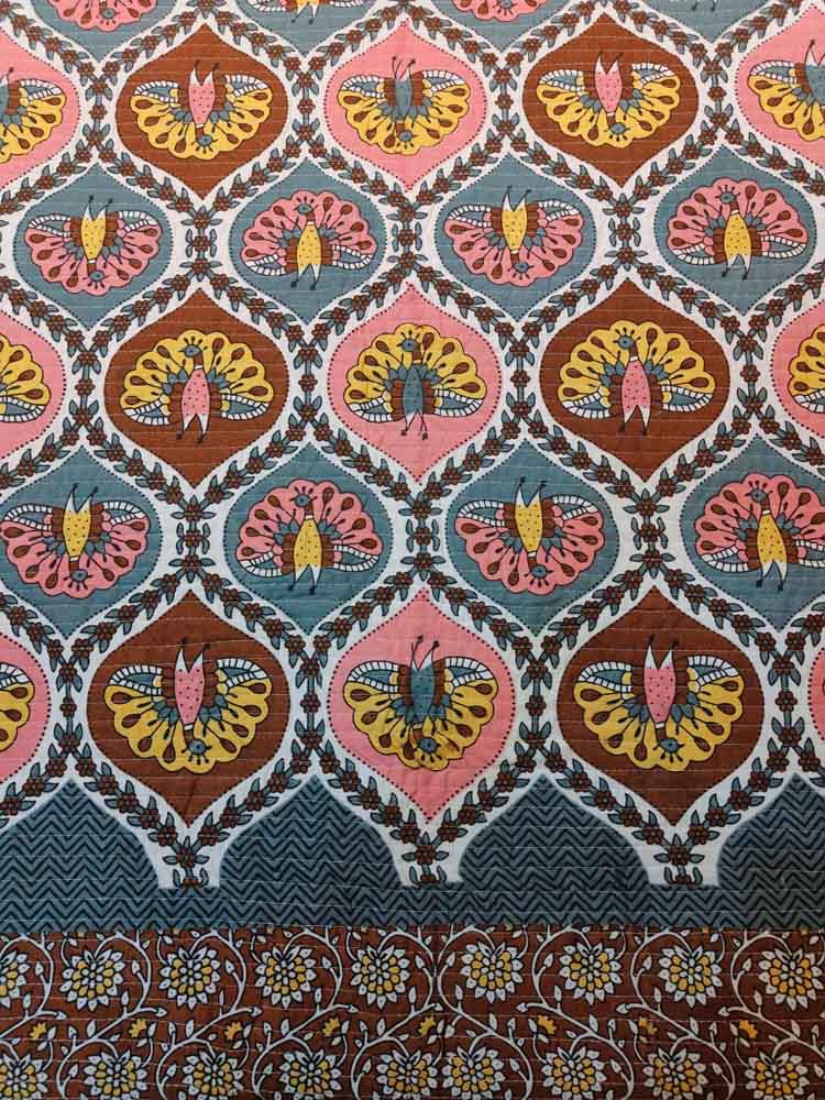 Hand Block Printed Quilted Double Bed Cover Set – Peacock Motif