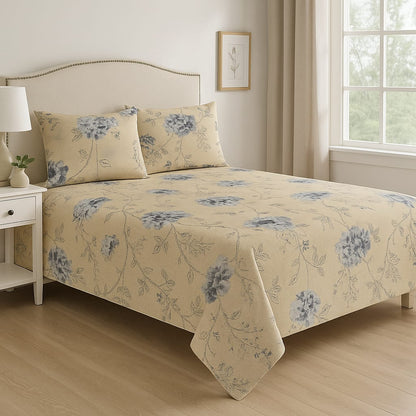Muted Bloom – 210 TC Percale Cotton Bedsheet Set