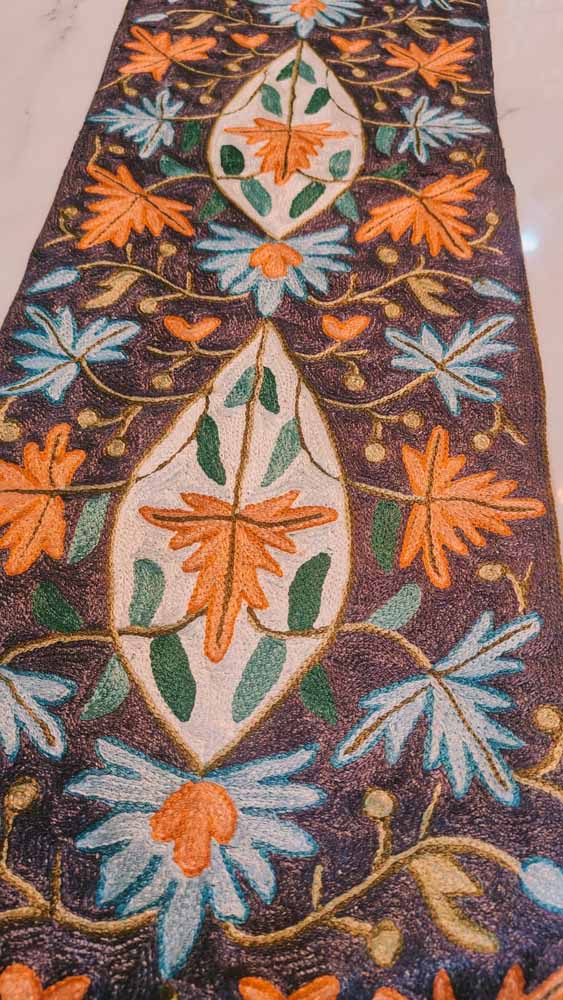 Kashmiri Hand Embroidered Floral Table Runner